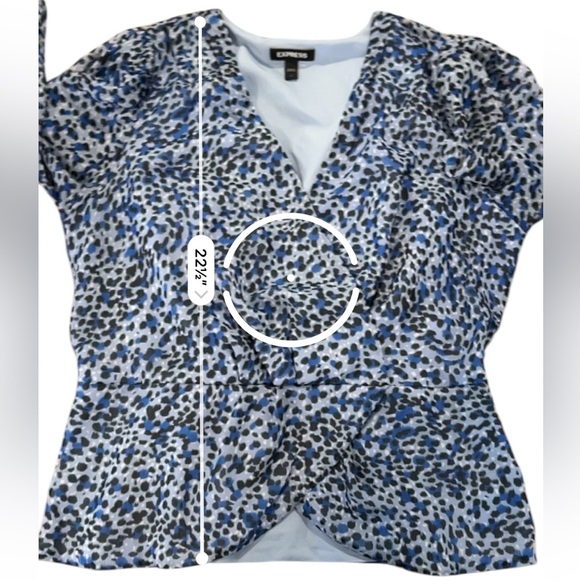 Express Blue Leopard Print Faux Wrap Peplum Top, Large - Picture 10 of 10